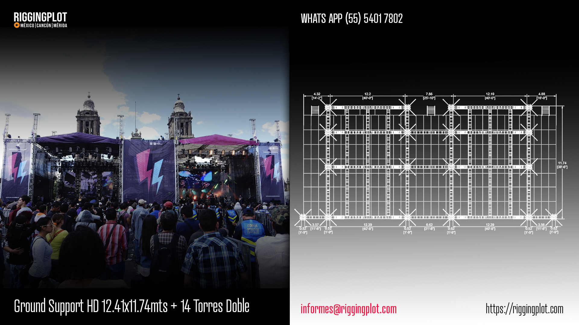 ficha técnica ground support hd 12.39*11.74* 14 torres doble riggingplot cancún